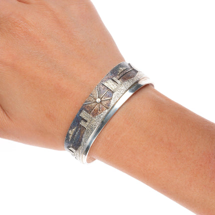 6.35" Ric Charlie Navajo Tufa Cast sterling silver storyteller cuff bracelet