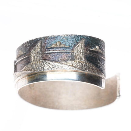 6.35" Ric Charlie Navajo Tufa Cast sterling silver storyteller cuff bracelet