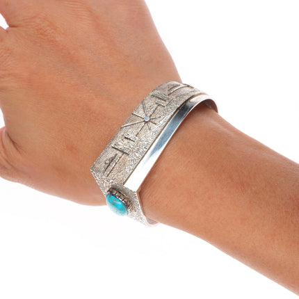6.5" Ric Charlie Navajo Tufa Cast sterling silver web turquoise cuff bracelet