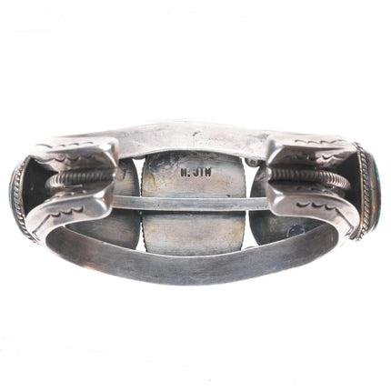7.25" Big Harrison Jim Navajo sterling silver waterweb turquoise cuff bracelet