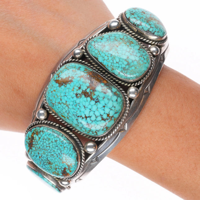 7.25" Big Harrison Jim Navajo sterling silver waterweb turquoise cuff bracelet