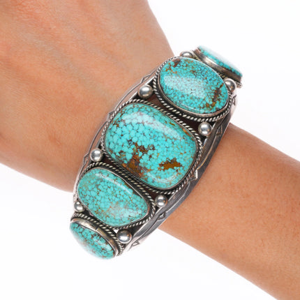 7.25" Big Harrison Jim Navajo sterling silver waterweb turquoise cuff bracelet