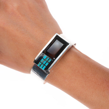 6.3" Danny Romero Yaqui - Smoky quartz, turquoise sterling silver cuff bracelet