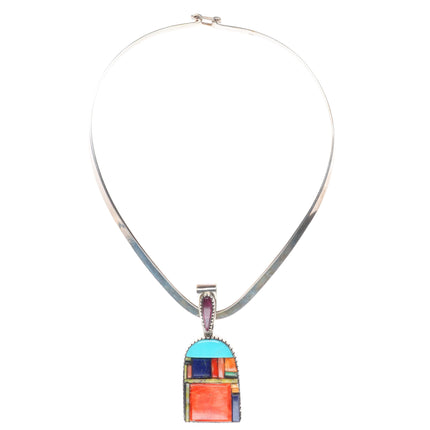 Don Staats Southwestern sterling silver cobblestone inlay pendant/necklace