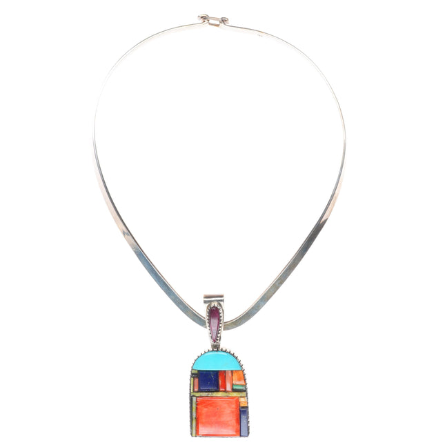 Don Staats Southwestern sterling silver cobblestone inlay pendant/necklace