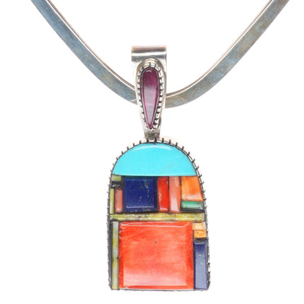 Don Staats Southwestern sterling silver cobblestone inlay pendant/necklace