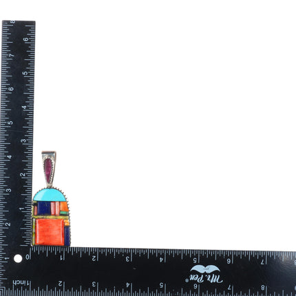 Don Staats Southwestern sterling silver cobblestone inlay pendant/necklace