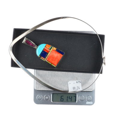 Don Staats Southwestern sterling silver cobblestone inlay pendant/necklace