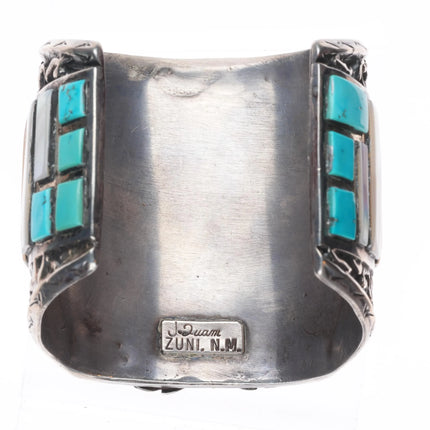7.5" Huge J Quam Zuni Vintage Bighorn Sheep sterling silver inlay cuff bracelet