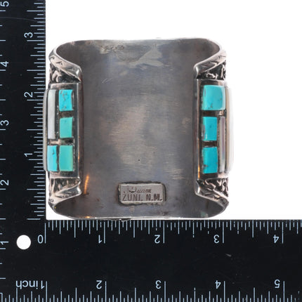 7.5" Huge J Quam Zuni Vintage Bighorn Sheep sterling silver inlay cuff bracelet