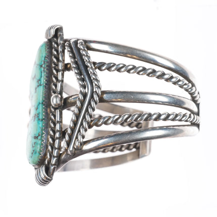 6.4" Mary Matt Navajo sterling silver spiderweb turquoise cuff bracelet