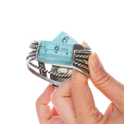 6.4" Mary Matt Navajo sterling silver spiderweb turquoise cuff bracelet