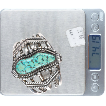 6.4" Mary Matt Navajo sterling silver spiderweb turquoise cuff bracelet