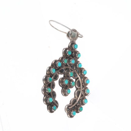 Vintage Zuni sterling silver snake eye turquoise Naja form dangle earrings