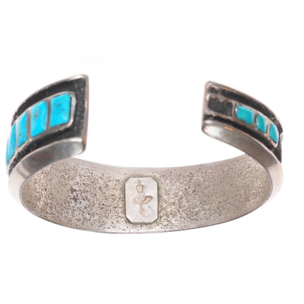 6" Preston Monongye Hopi Tufa Cast sterling silver turquoise inlay cuff bracelet
