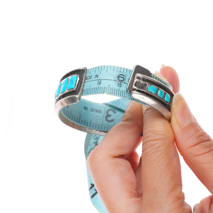 6" Preston Monongye Hopi Tufa Cast sterling silver turquoise inlay cuff bracelet