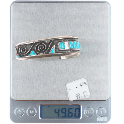 6" Preston Monongye Hopi Tufa Cast sterling silver turquoise inlay cuff bracelet