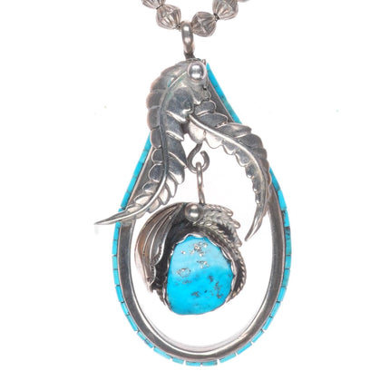 Les Baker Shop Vintage Navajo sterling silver turquoise pendant necklace heishi