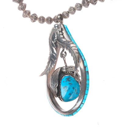 Les Baker Shop Vintage Navajo sterling silver turquoise pendant necklace heishi