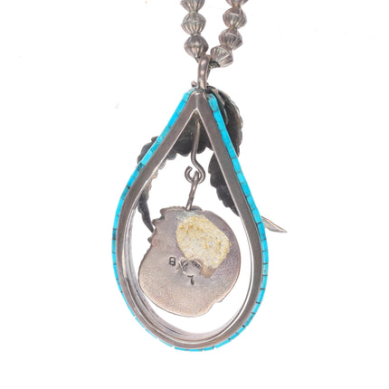 Les Baker Shop Vintage Navajo sterling silver turquoise pendant necklace heishi