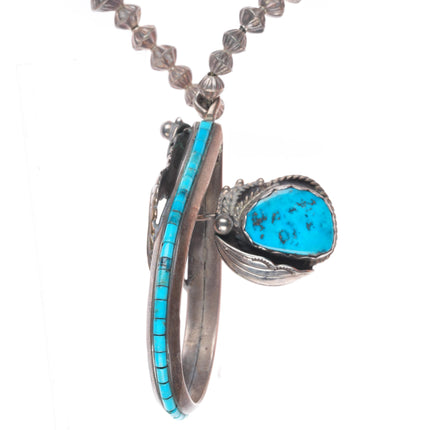Les Baker Shop Vintage Navajo sterling silver turquoise pendant necklace heishi