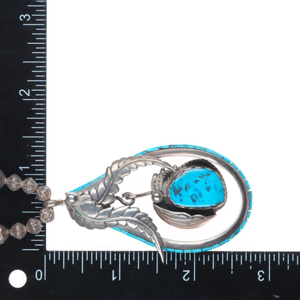Les Baker Shop Vintage Navajo sterling silver turquoise pendant necklace heishi