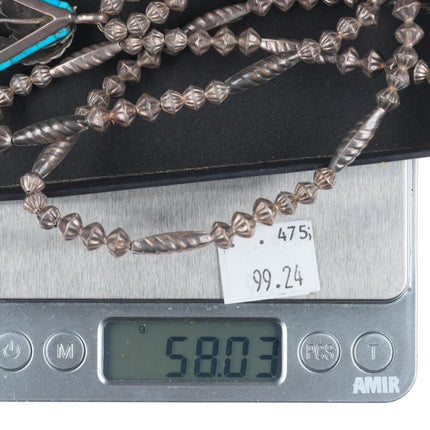 Les Baker Shop Vintage Navajo sterling silver turquoise pendant necklace heishi