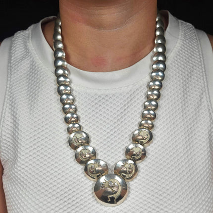 SVY Vintage southwestern sterling silver Kokopelli pillow bead necklace