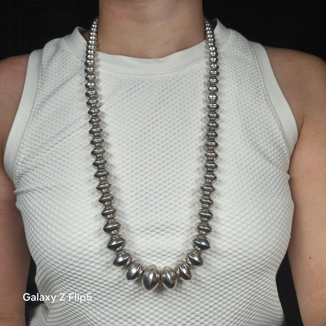 29.25" Handmade beads Navajo pearl beaded Necklace vintage sterling silver