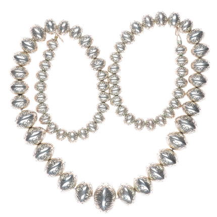 31.5" Heavy vintage hand stamped Navajo pearls sterling silver beaded necklace