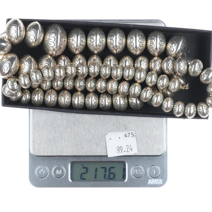 31.5" Heavy vintage hand stamped Navajo pearls sterling silver beaded necklace