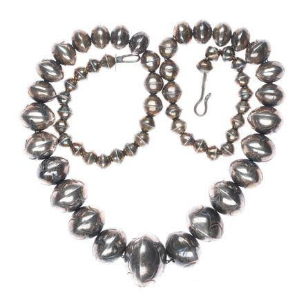23.5" Leo Yazzie Handmade beads Navajo pearl Necklace vintage sterling silver