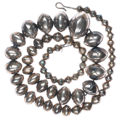 23.5" Leo Yazzie Handmade beads Navajo pearl Necklace vintage sterling silver