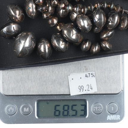 23.5" Leo Yazzie Handmade beads Navajo pearl Necklace vintage sterling silver