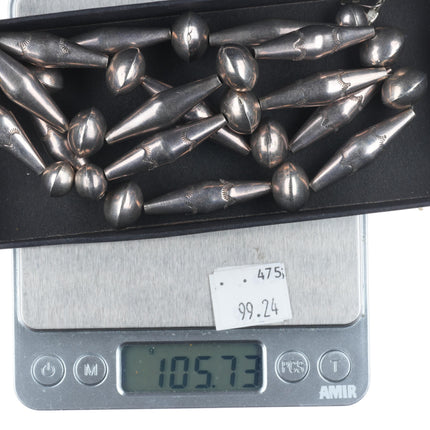 29" Heavy vintage Navajo sterling silver cone bead necklace