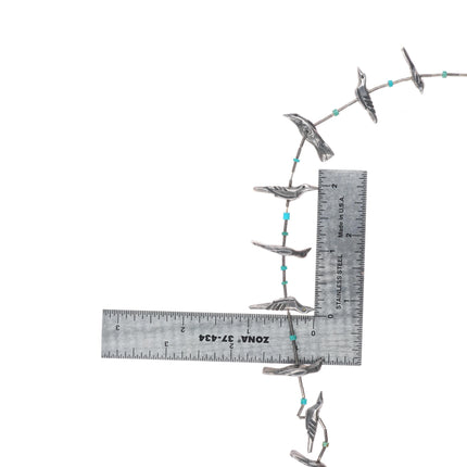 27" Vintage Native American sterling silver bird necklace turquoise heishi beads