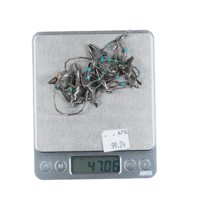 27" Vintage Native American sterling silver bird necklace turquoise heishi beads