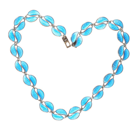 16" David Anersen Norway Sterling silver blue enamel leaf for modernist necklace