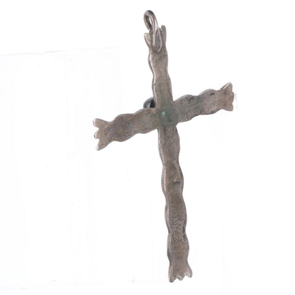 Big vintage Navajo sterling silver rippled cross with turquoise