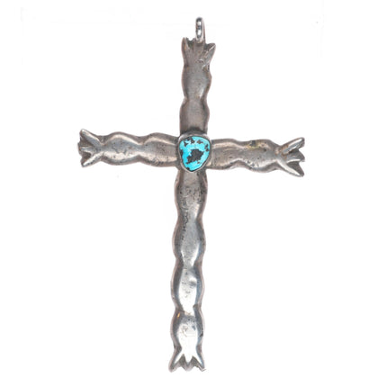 Big vintage Navajo sterling silver rippled cross with turquoise