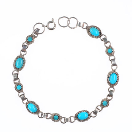 8" RLE Navajo sterling silver turquoise vintage petite link bracelet