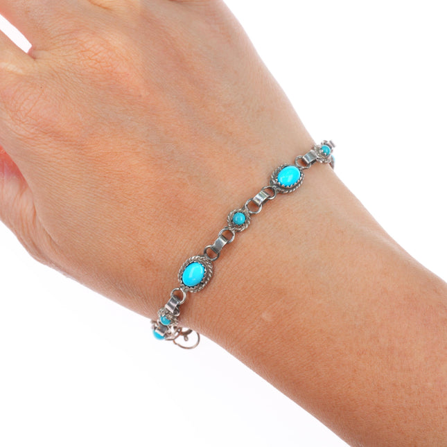 8" RLE Navajo sterling silver turquoise vintage petite link bracelet