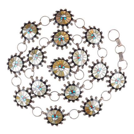 38" Abel Soseeah Zuni sterling silver, turquoise, coral, shell link concho belt