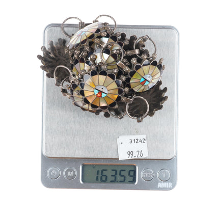 38" Abel Soseeah Zuni sterling silver, turquoise, coral, shell link concho belt