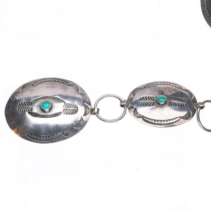 31" c1940's Navajo sterling silver turquoise hand stamped link concho belt