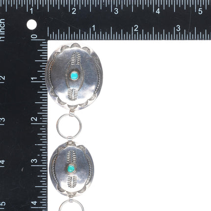 31" c1940's Navajo sterling silver turquoise hand stamped link concho belt