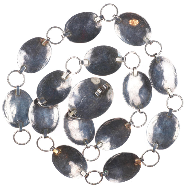 31" c1940's Navajo sterling silver turquoise hand stamped link concho belt