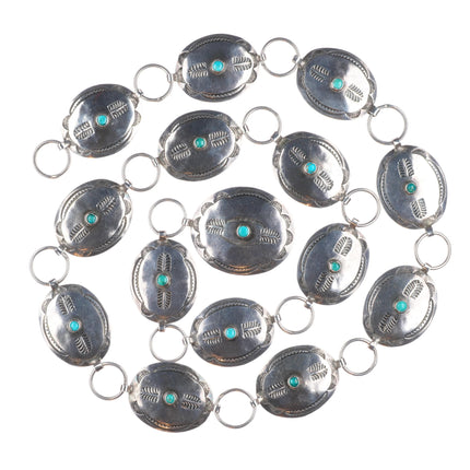 31" c1940's Navajo sterling silver turquoise hand stamped link concho belt