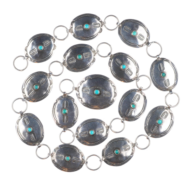 31" c1940's Navajo sterling silver turquoise hand stamped link concho belt