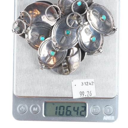 31" c1940's Navajo sterling silver turquoise hand stamped link concho belt